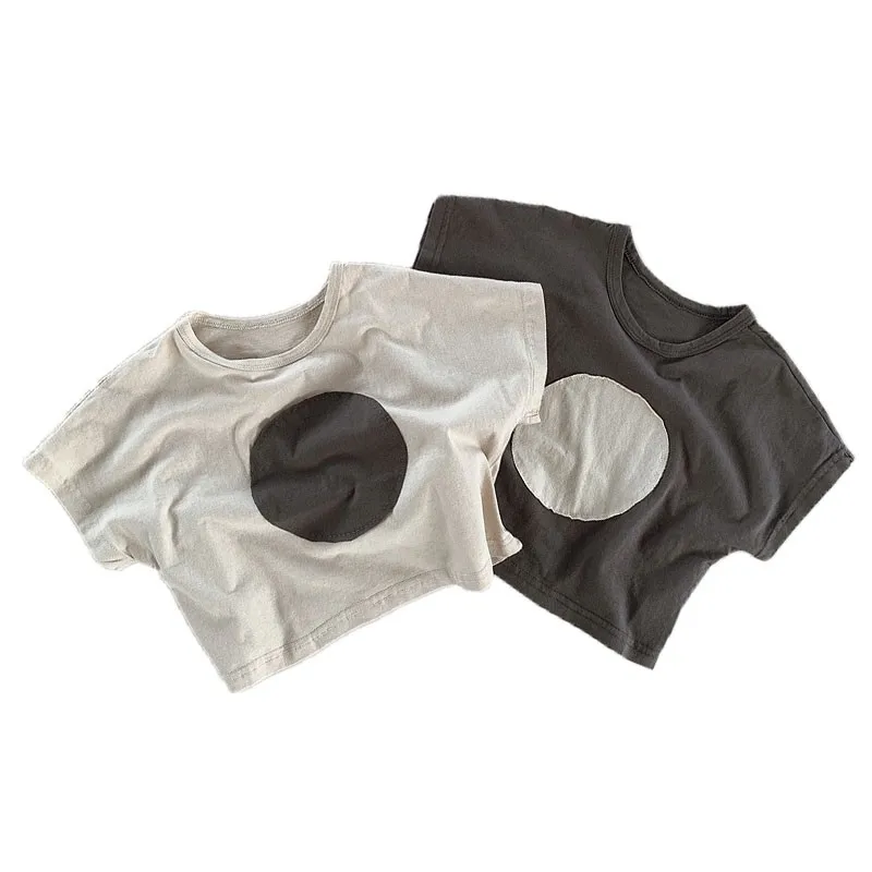 

Summer New Baby Short Sleeve T Shirt Cute Patch Girls T-shirts Children Casual Tshirt Loose Boys Tops Cotton Clothes Kids Tees