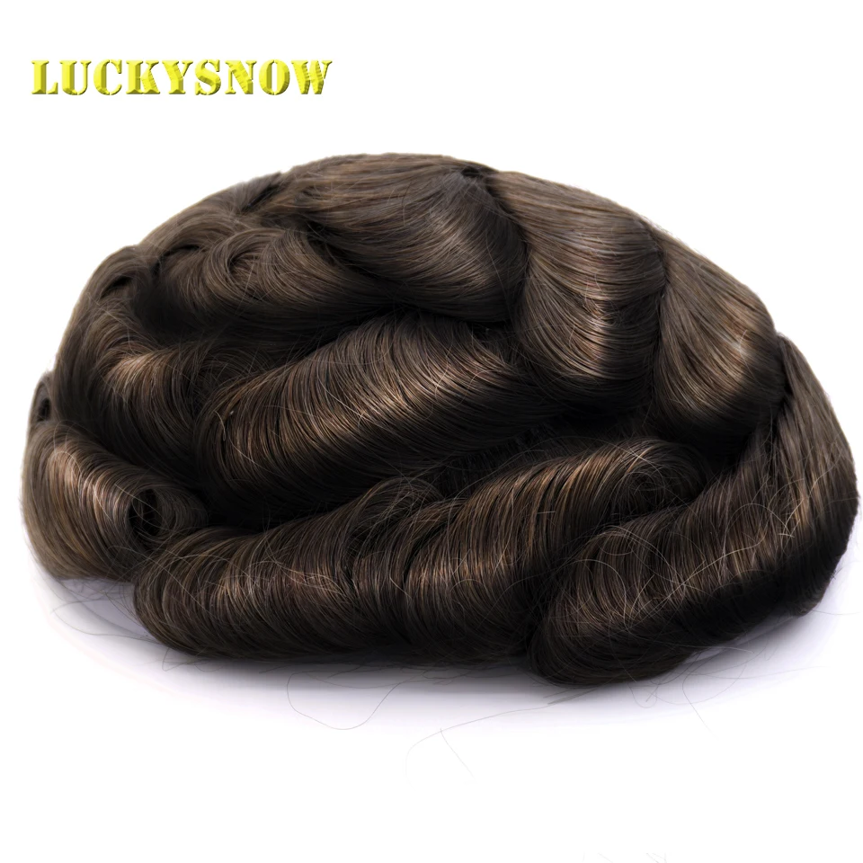 Men Toupee Hairpieces 100% Natural Human Hair Wigs Male Remy Hair Pieces Unit for Men Wigs Injection Full Pu 0.1mm 5#Color