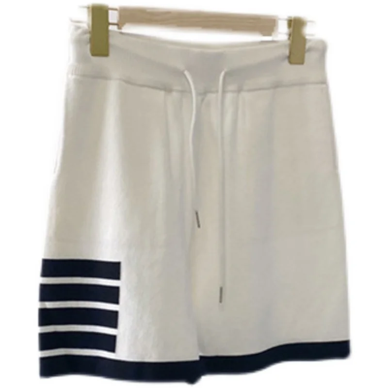 Summer TB college wind four-bar curling ice linen knitted sports shorts women's casual loose hot pants tide