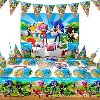 bandai cartoon sonic party supplies boys birthday party disposable tableware set paper plate cup napkins baby shower decorations