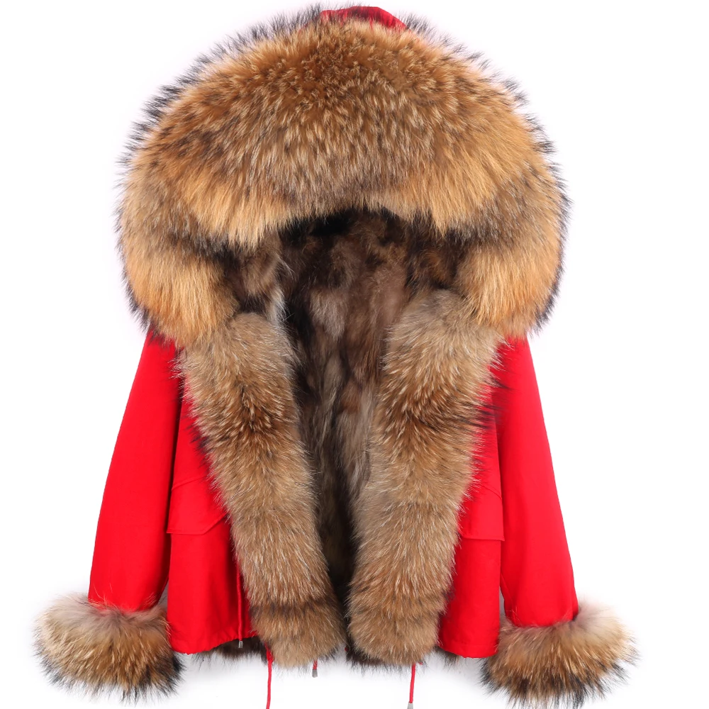 2022 Fashion Real Fur Coat Winter Jacket Women Short Parka Waterproof Natural Fox Fur Collar Hood Thick Warm Raccoon Fur Liner