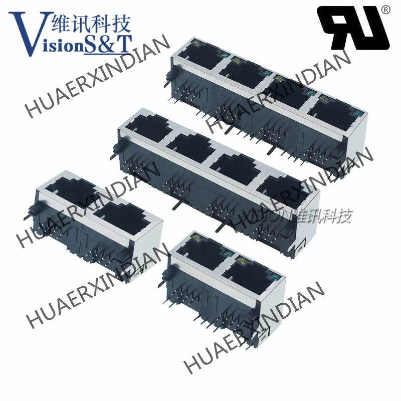 5 шт./лот RJ45 цельный сетевой интерфейс 56 с подсветкой 1*2 1*4 8P8C экранированием