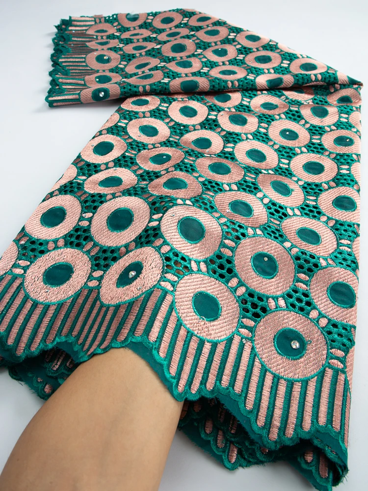 

Зеленая Африканская Хлопковая кружевная ткань 2,5 ярдов, нигерийская швейцарская вуаль, кружевная ткань с камнями, элегантные платья, материал для женщин TY3413