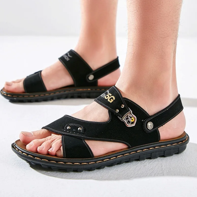 Сандалии мужские кожаные мягкая подошва дизайнерские уличная пляжная обувь на