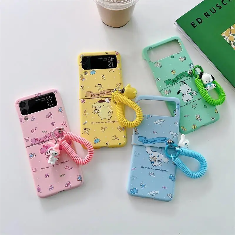 

Sanrio Pochacco melody cinnamoroll Lanyard 3D doll Phone Case For Samsung Galaxy Z Flip 3 4 5G ZFlip3 ZFlip4 Flip3 Flip4 Cover