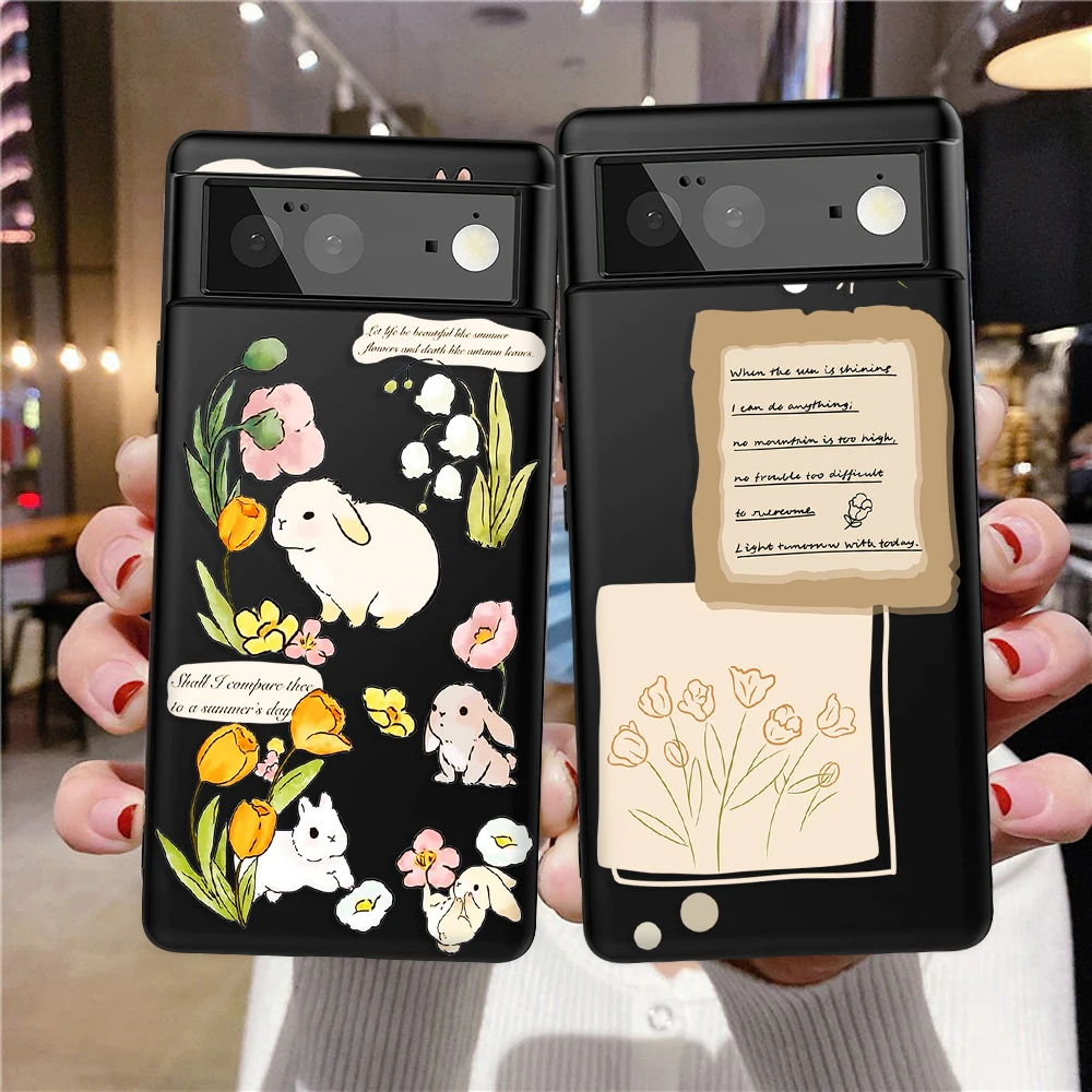 

Rabbit Tulip Phone Case For Google Pixel 7a 7Pro 7 6a 6 6Pro For Pixel 5 5a 4a 5G 4XL 4 3XL 3 3a XL Luxury Black Soft TPU Cover