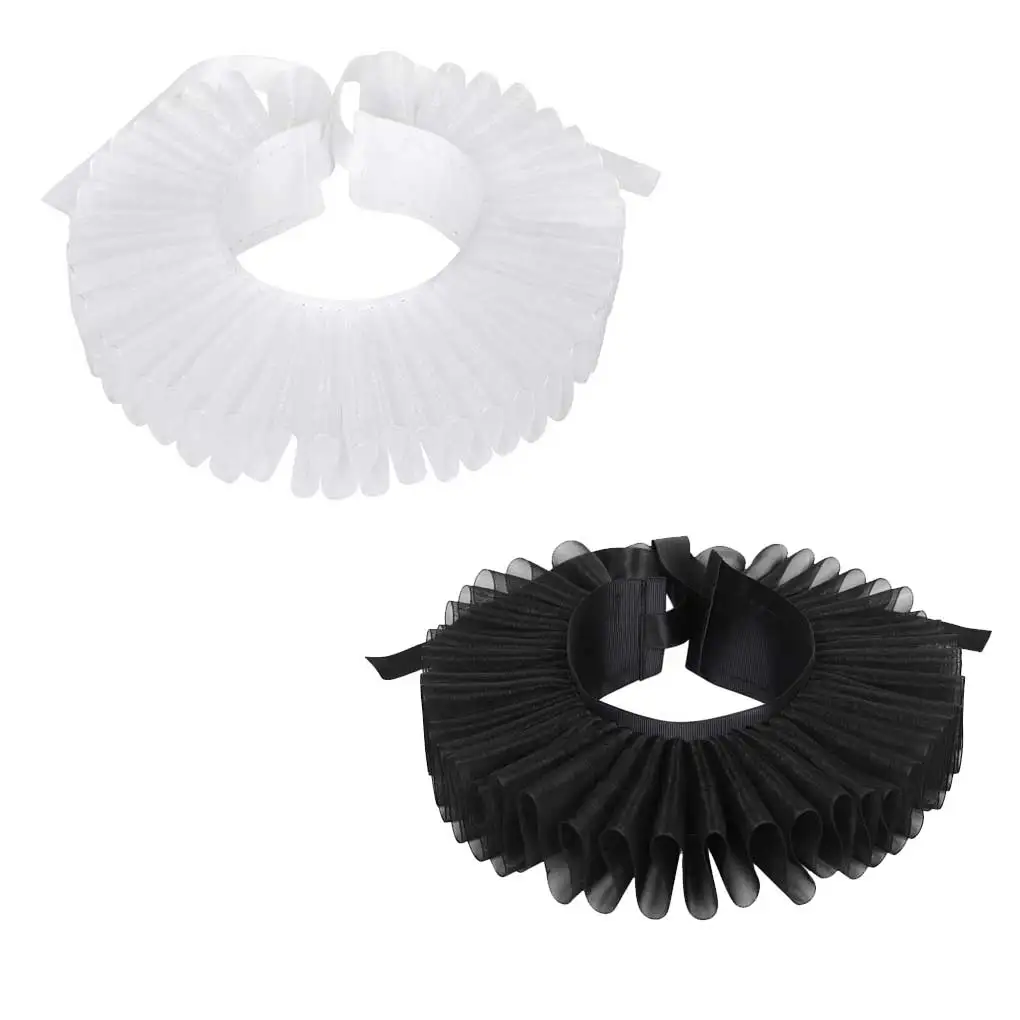 

Women Men Adjustable Ruffle Neck Collars with 2 Ribbons Vintage Style Ruffled Clown Choker Necklaces Costume Prop Scarf