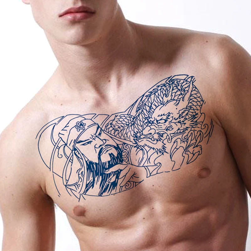 

Juice Lasting 10-15day Waterproof Temporary Tattoo Stickers Guan Yu Dragon Flash Tattoos Ink Chest Body Art Fake Tatto Women Men