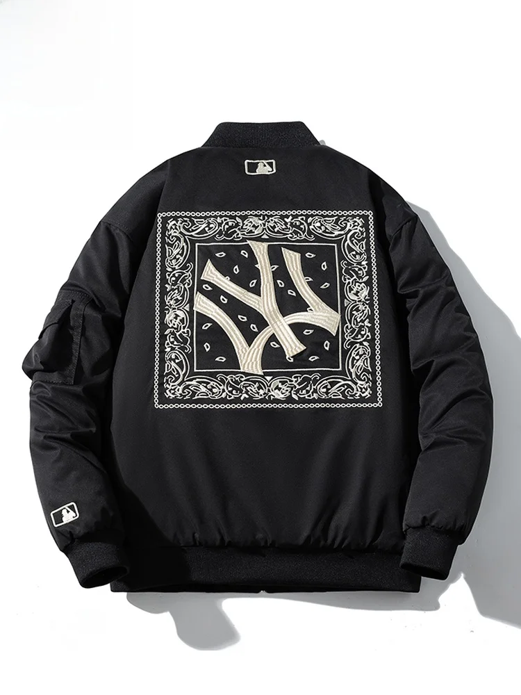 NY &amp New Outerwear Men's Autumn and Winter Hong Kong Sle Trendy Brand Embroidery Baseball Uniform Casual Bomber jacke...