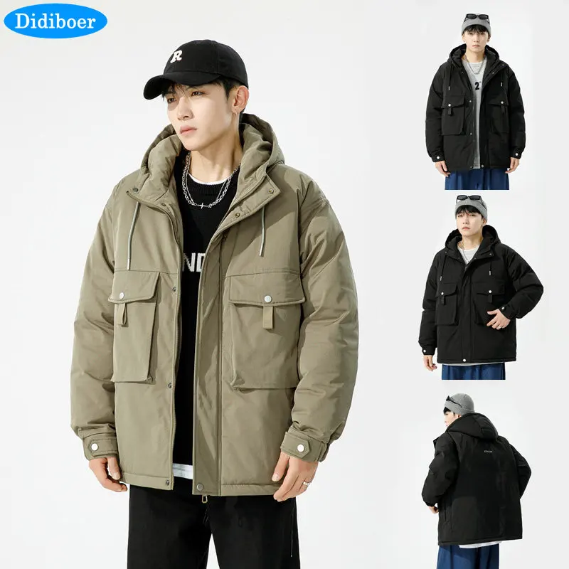 

Didiboer Autumn and Winter Men's Hooded Jackets Mens Loose Pockets Parkas Casual Warm Parkas Jacket Cotton Coats Men Clothing