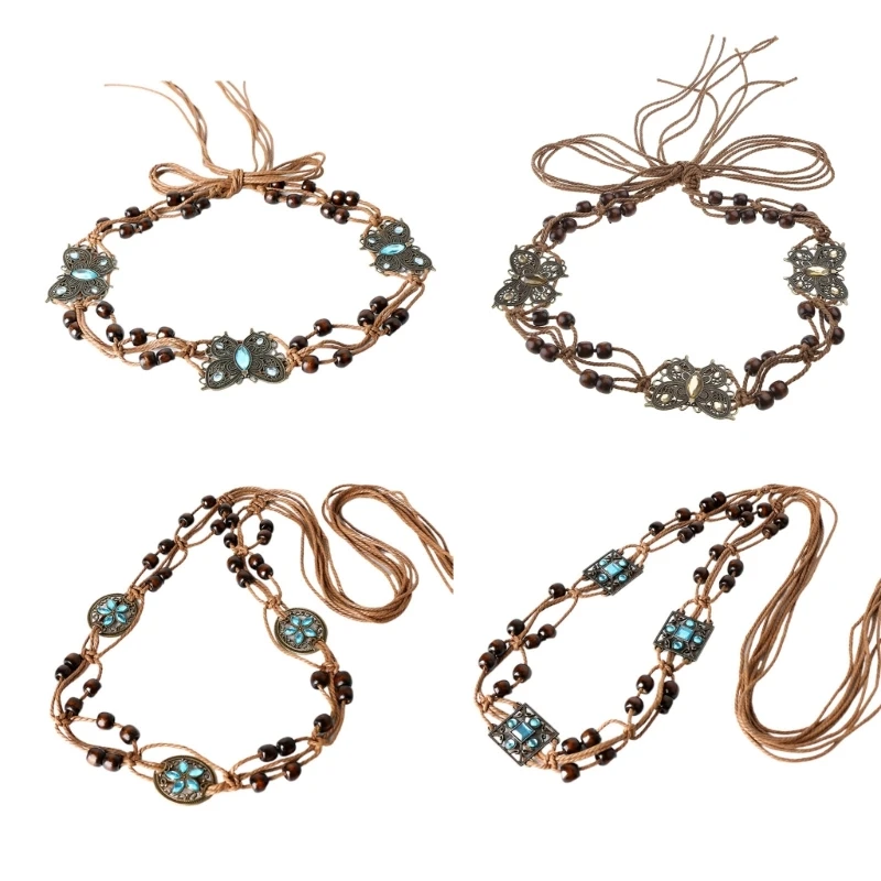 

Bohemian Style Braided Waist Belt Cotton Rope All-Matched Waist Chain with Beads