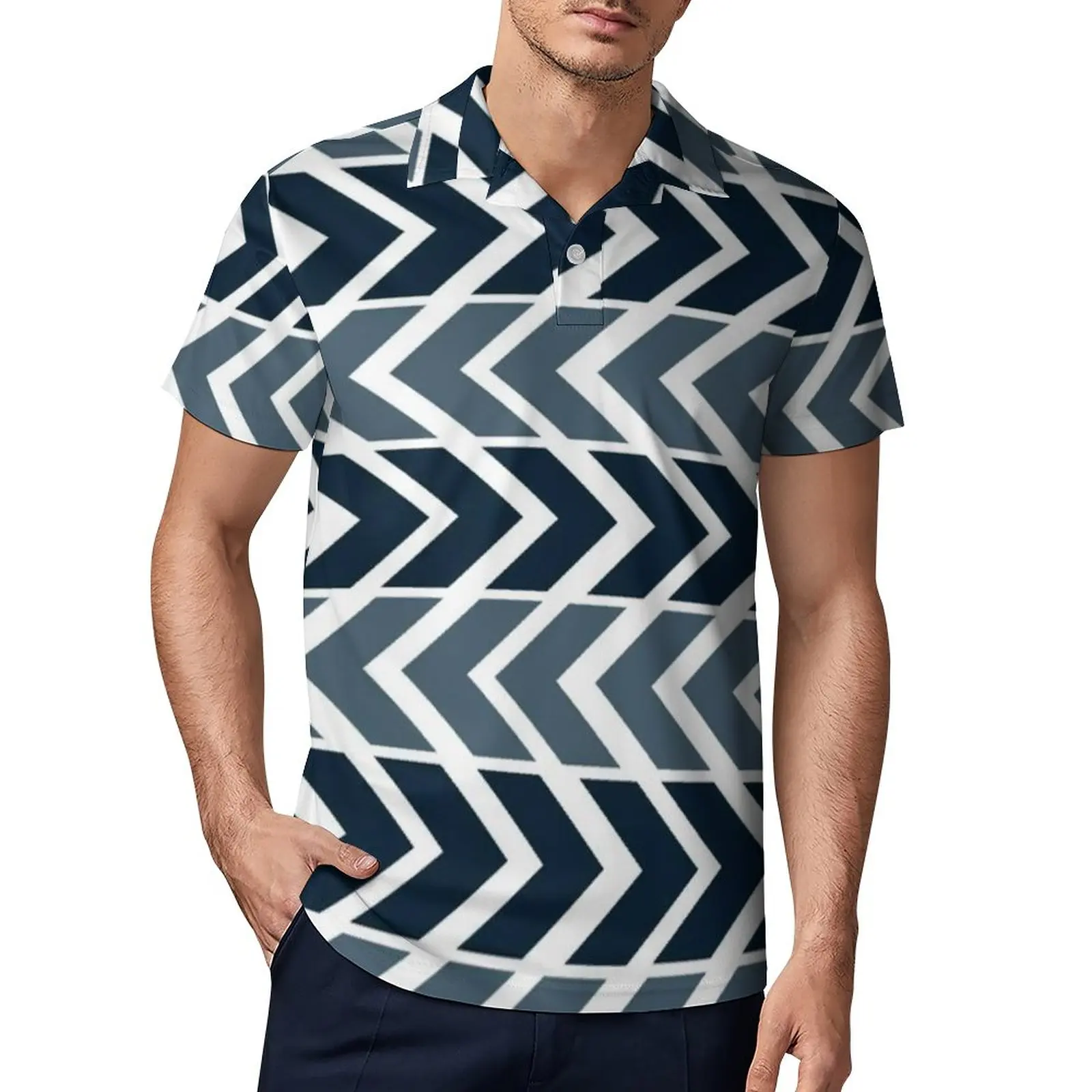 

Футболка-поло мужская с геометрическим рисунком, Повседневная рубашка с коротким рукавом, в скандинавском стиле, голубая стрела, большие ра...