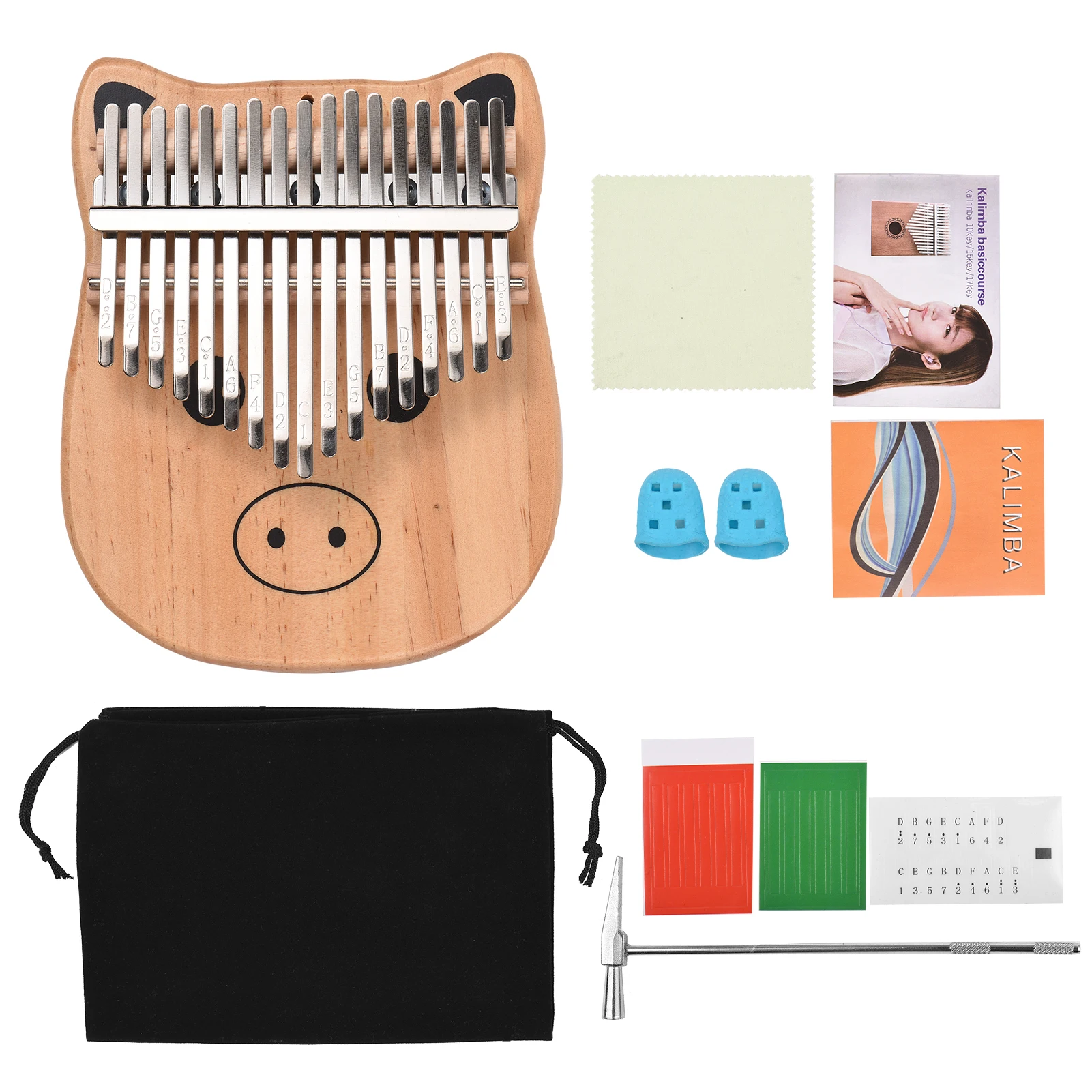

Портативное 17-клавишное пианино Kalimba из сосны с сумкой для переноски, тряпочка для очистки молотка, наклейки, музыкальный подарок