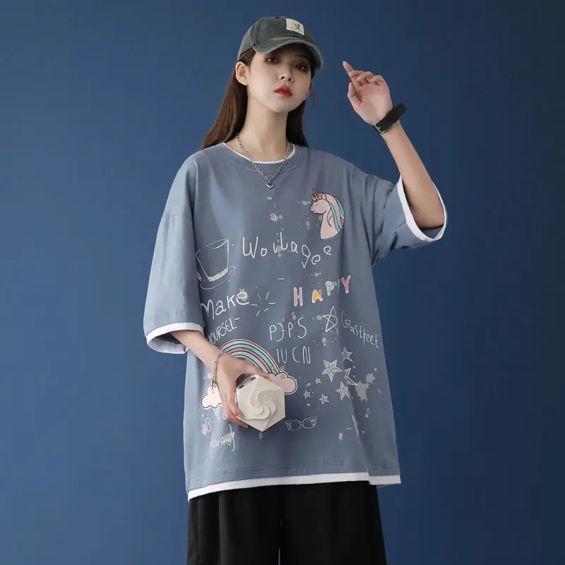 

Elegant Woman Top T-shirt for Girls Retro Oversize T-shirts 2022 Women Anime Clothes Basic Y2k Urban Korean Style Friends Nezuko