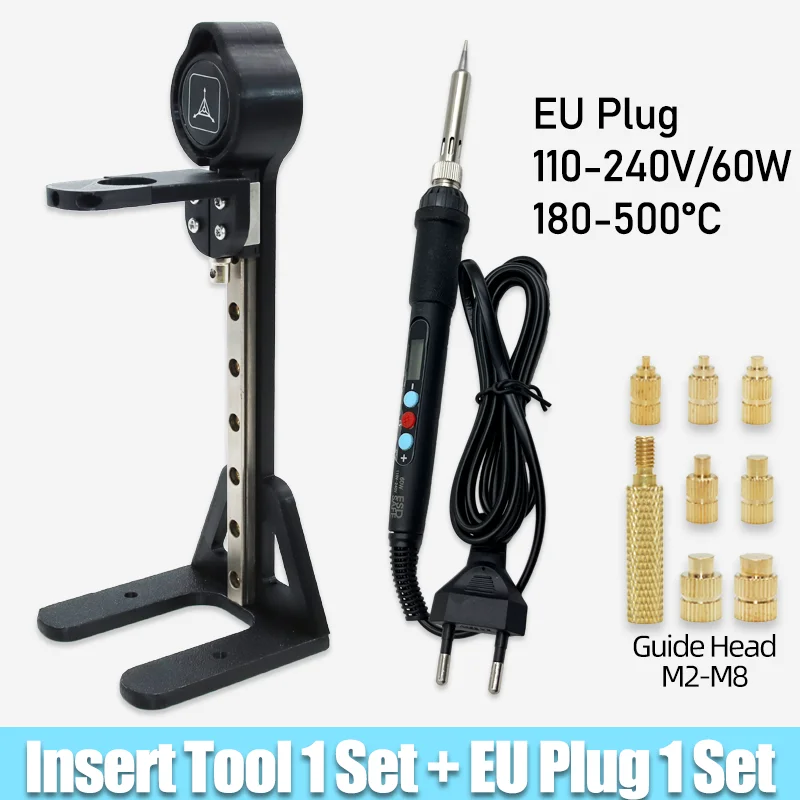 

Нагревательный набор резьбовых вставок Инструмент M2 M3 M4 M5 Латунная термоплавкая гайка с накаткой для печати пластиковых гаек Набор паяльника с 3D-вставкой