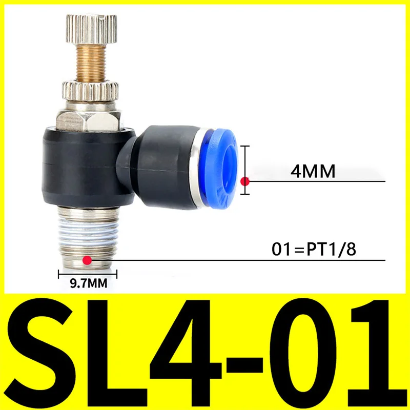 

Пневматический дроссель регулятор скорости SL M3, M5, 1/8", 1/4", 3/8", 1/2"