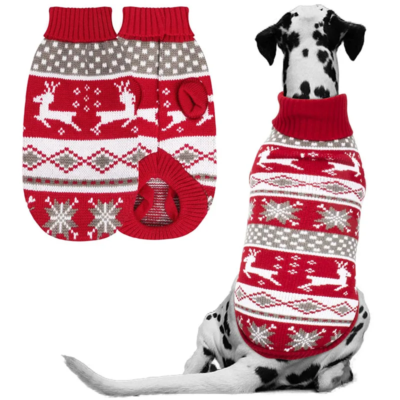 

Dog Sweater Knitwear Holiday Reindeer Snowflake Turtleneck Large Pet Knit Pullover Christmas Sweater Clothes Dogs Xmas Medium