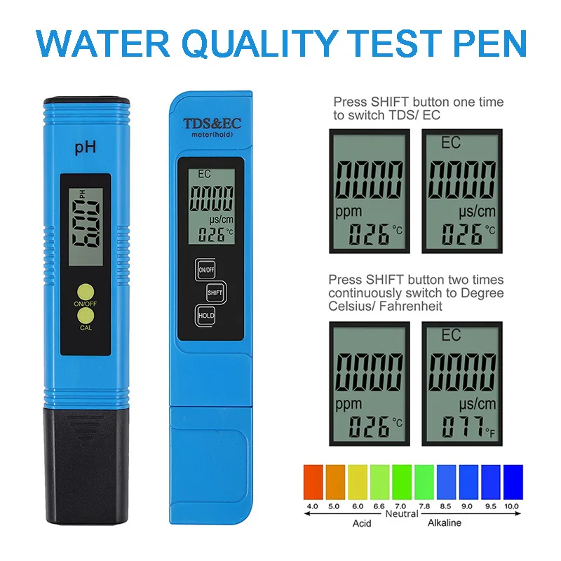 

Digital PH/TDS & EC Meter Electric Conductivity Hydroponics Water Tester Pen
