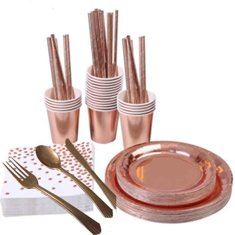 

Набор одноразовой посуды из розового золота