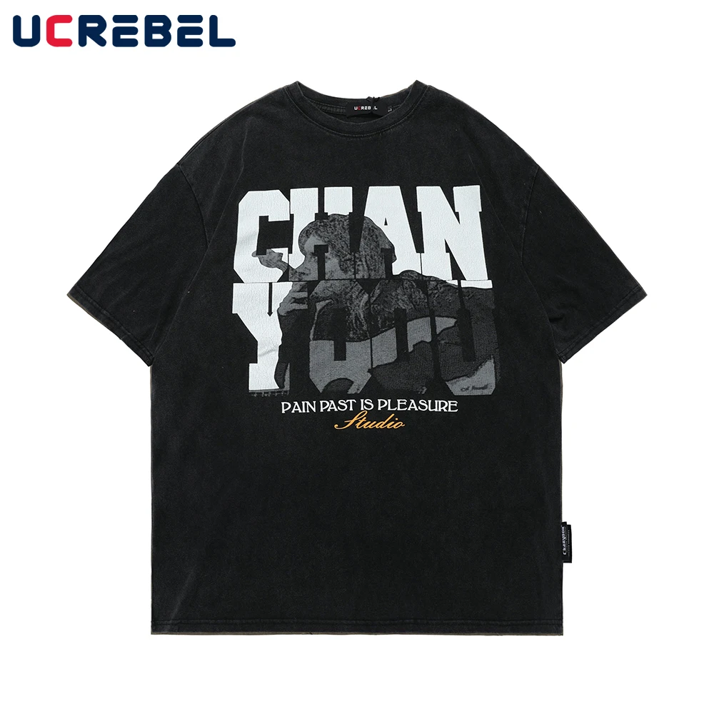 

Футболка мужская с надписью, потертая тенниска с коротким рукавом, топ в стиле хип-хоп, Повседневная Свободная хлопковая майка с круглым выр...