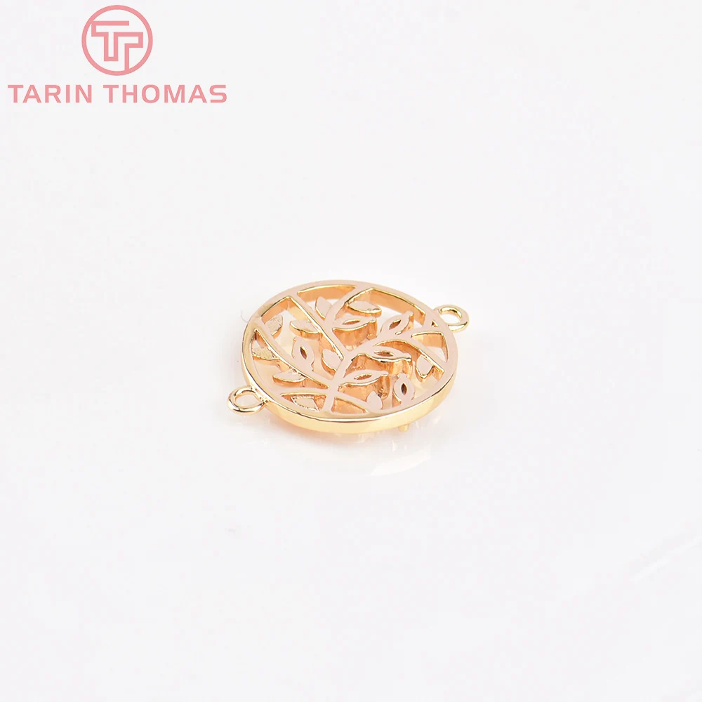 Фото (5714) 4PCS 14.5MM 24K Gold Color Brass with Zircon Round Leaves Charms Pendants High Quality Jewelry Making Findings Wholesale №3