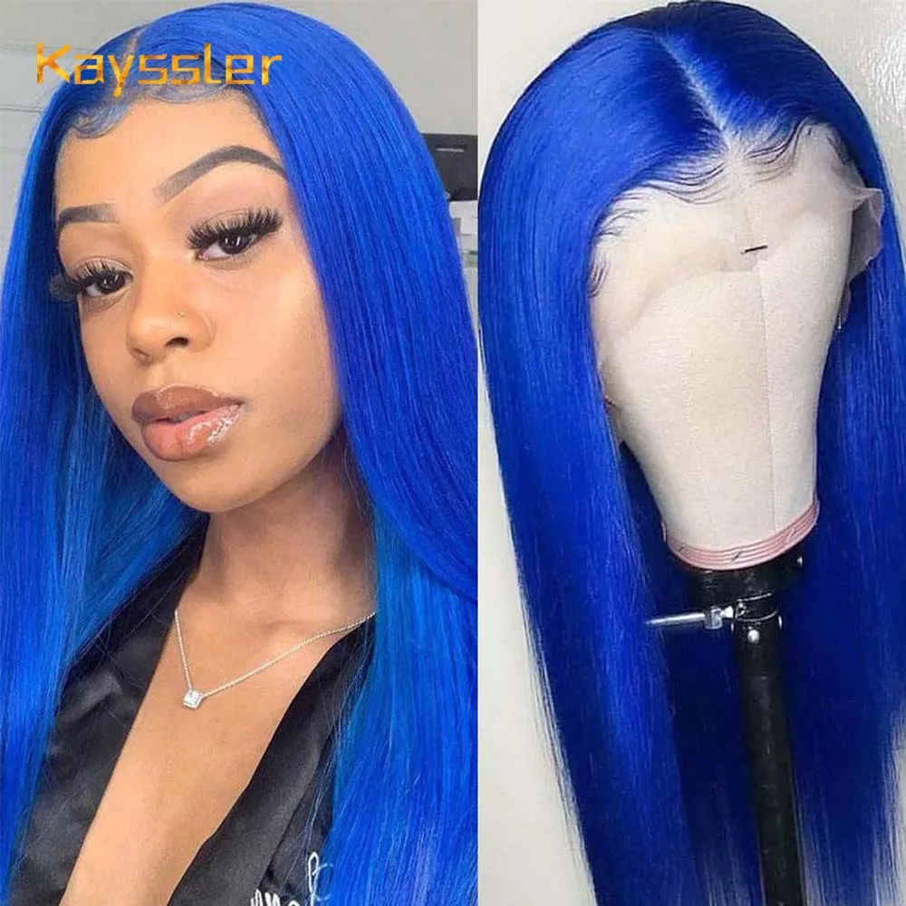 

Straight Synthetic Lace Wig Long Straight Wig Pre-Plucked Hairline for Black Women with Baby Hair Heat Resistant Blue Wigs