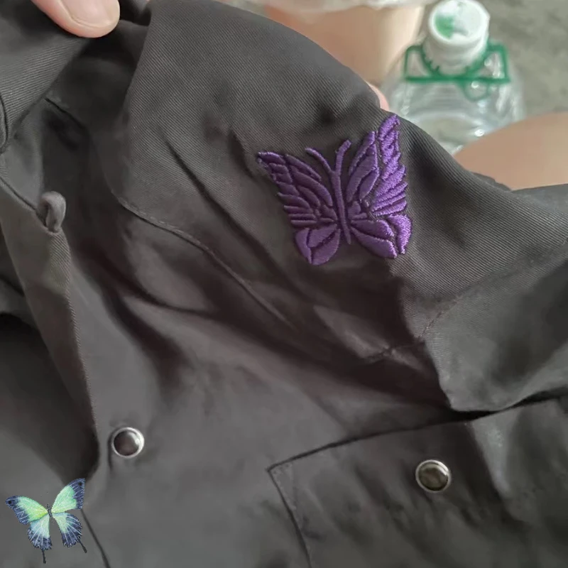 AWGE NEEDLES Butterfly Embroidered Short Sleeve Casual Shirt