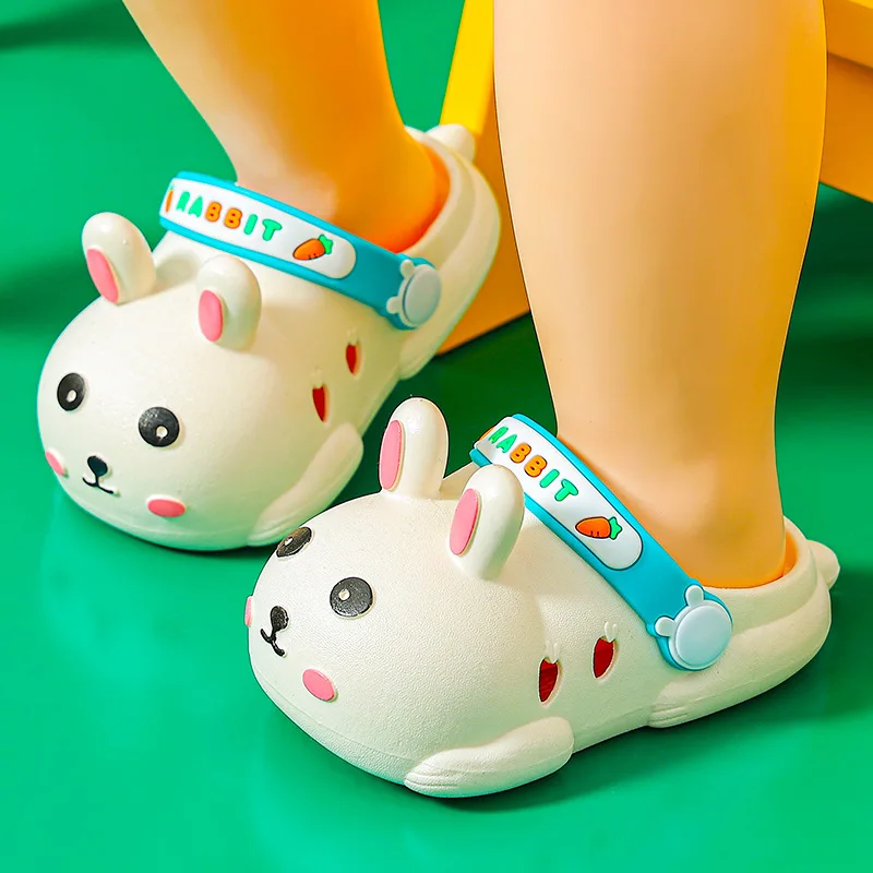 Children Slides 2023 New Summer Girls Indoor Slippers Cute Rabbit Baby Non-slip Soft Sole Slippers Boys Girls Breathable Sandals