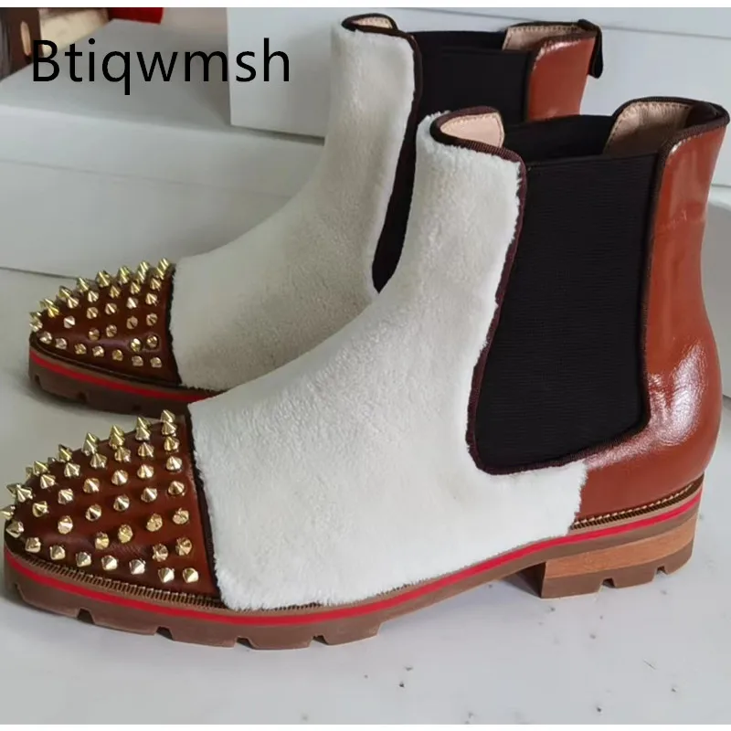 Ботинки Челси мужские с острым носком лоферы на толстой подошве заклепками