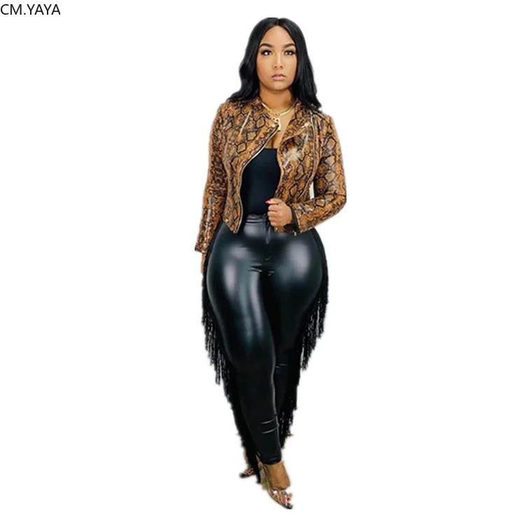 

Женские повседневные леггинсы с бахромой, из ПУ кожи