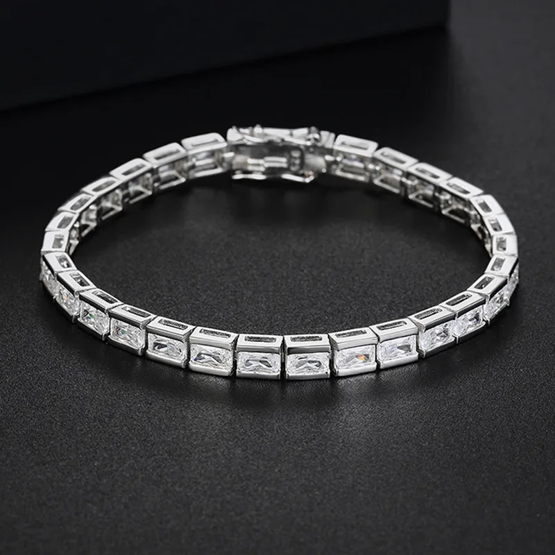 

WPB S925 Sterling Silver 3mm*5mm Rectangular Tennis Bracelet Shining High Carbon Diamond Bracelet Women Luxury Jewelry Gifts