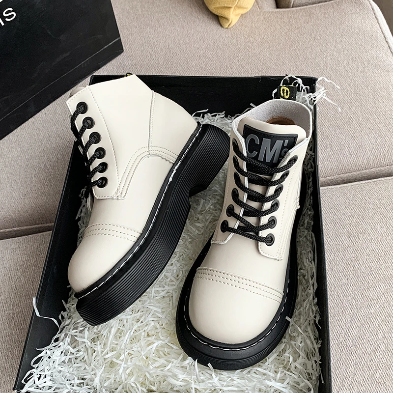 

Ankle Boots Women 2022 Winter High Platform Thick Heels Chunky for Platform Boots Flat Shoes Autumn Punk Leather Motorcycle Boat