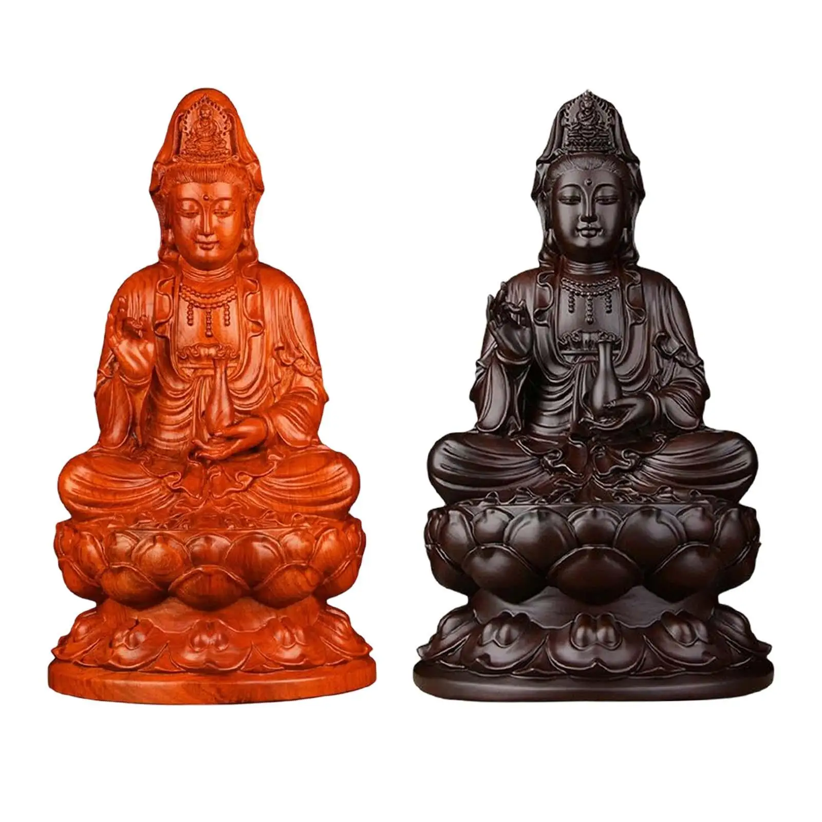

Wood Meditating Guan Yin Statue Buddha Sculpture Worship Feng Shui Figurine for Shelf Office Tea House Decoration Ornament