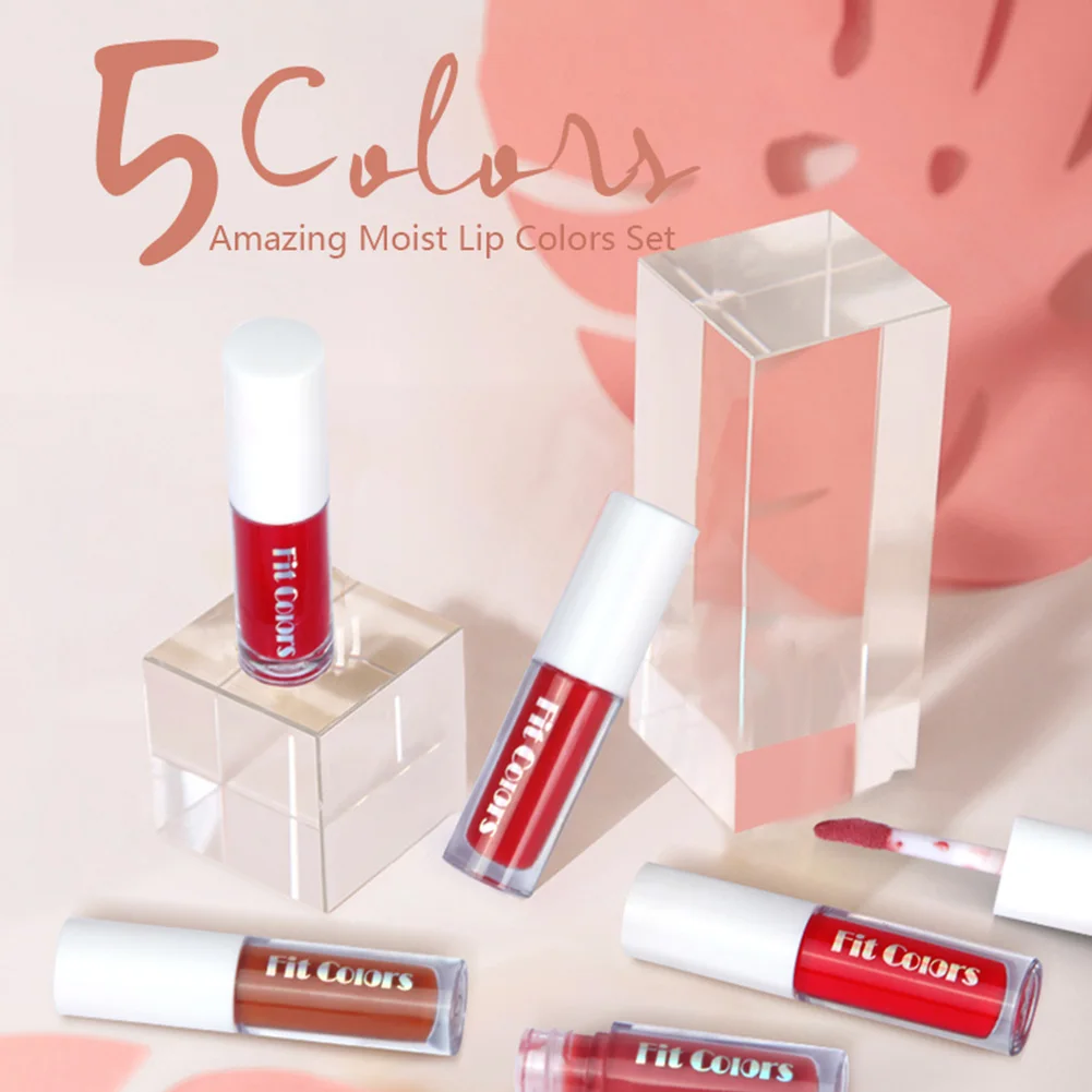 

5 Colors Lip Gloss Set Liquid Lipstick Moisturizing Lip Tint Waterproof Non-Stick Lipgloss Makeup Red Lip Kit Liquid Lipstick