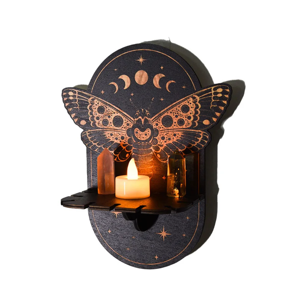 

Wooden Home Decoration Boho Shelf Hanging Wall Decor crystal Jewelry Candlestick Display Shelf With Hooks Room Ornaments