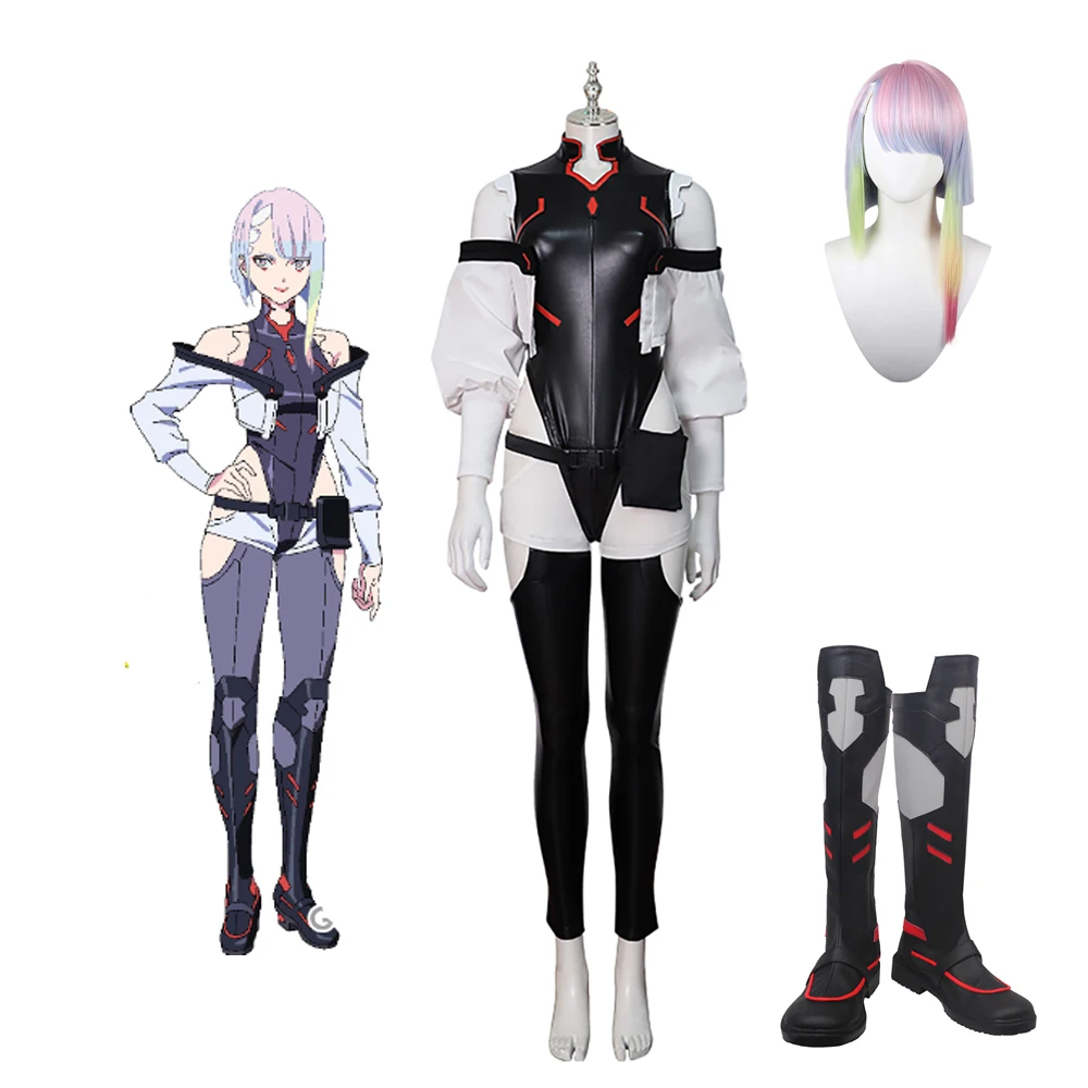 

Киберпанк Edgerunners Люси косплей костюм обувь парик Полный комплект Хэллоуин костюм для девочек