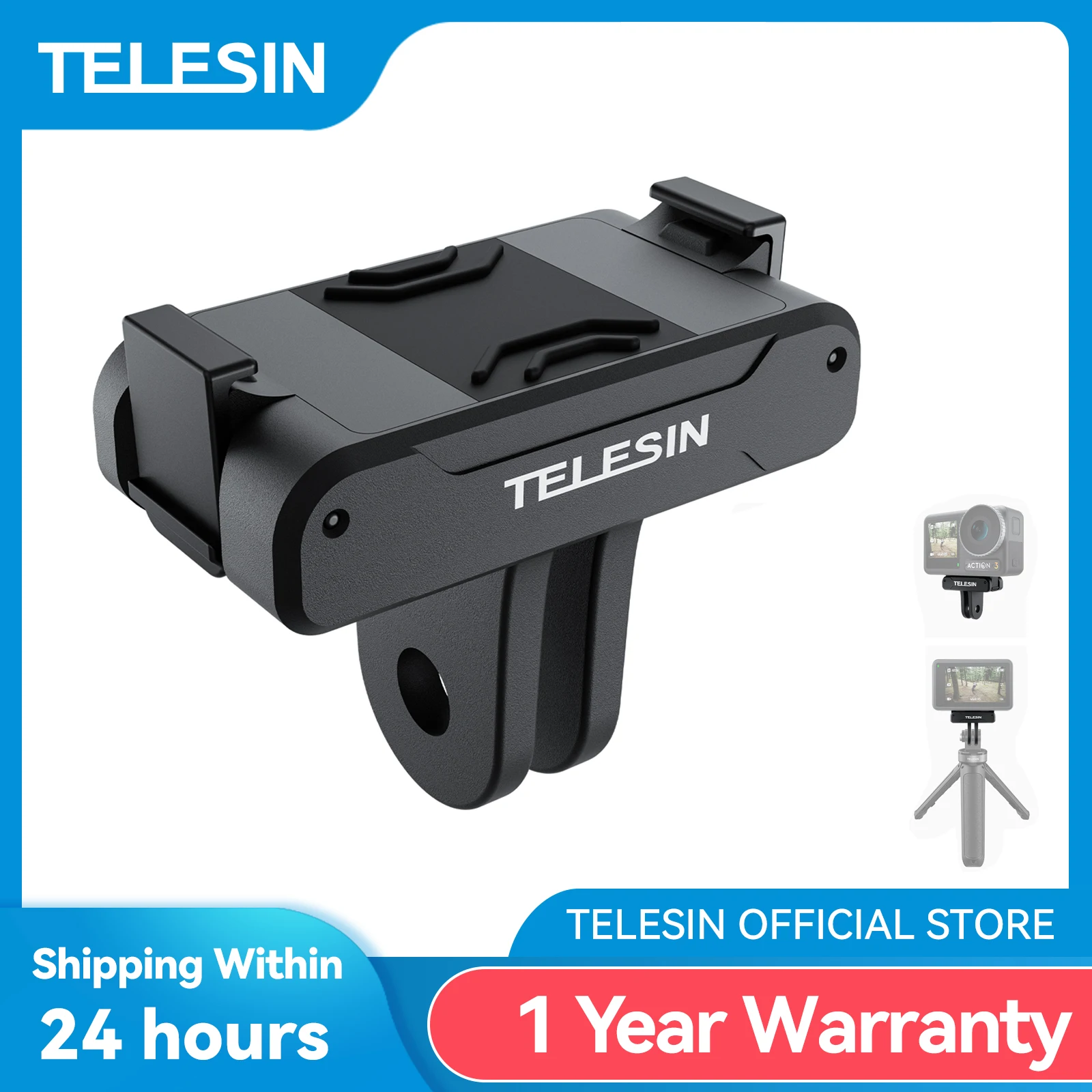 Магнитный адаптер TELESIN с двумя зажимами аксессуары для экшн-камеры для адаптера DJI OSMO Action 3 4