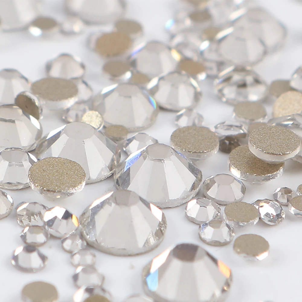 SS4-SS20 Mix Size Clear Crystal Non Hot Fix Gold Flat Back Стразы Украшения DIY Блестящие камни 3D Аксессуары