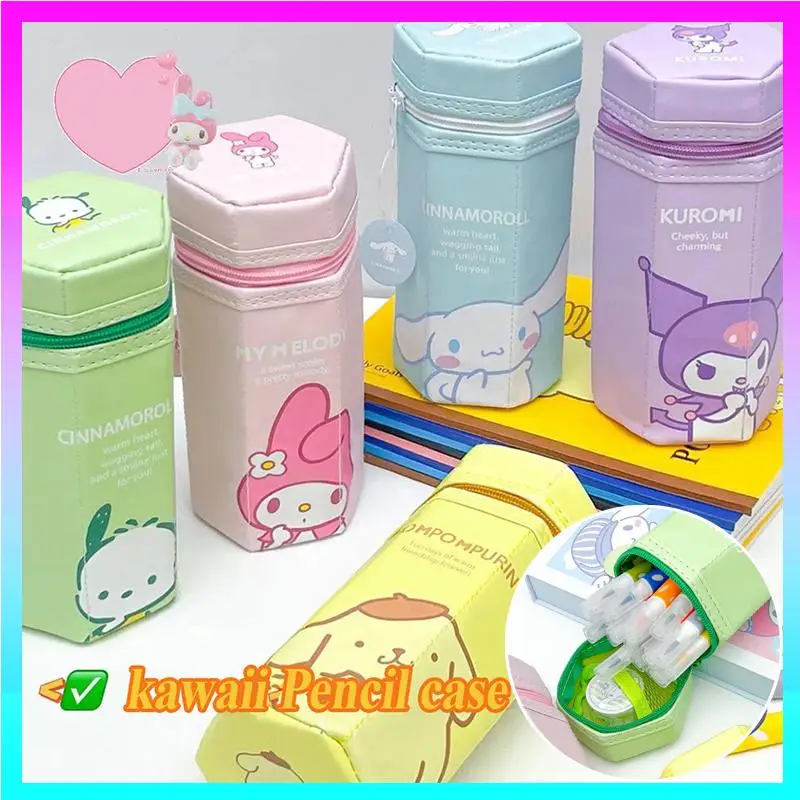 

Кавайный пенал большой емкости Sanrio Kuromi My Melody Cinnamoroll с аниме-рисунком, чехол-карандаш на молнии, держатель для ручек, полиуретан, студенческие принадлежности, подарок