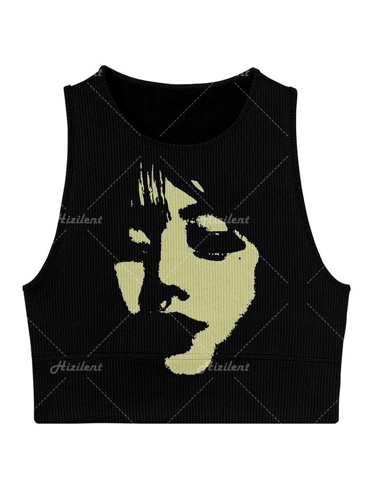 Crop Top Knitted Graphics Printed Kawaii Grunge Tank Tops Sleeveless Sweats Cute Mini Vest fairycore Women Vintage Y2K emo tops | Женская