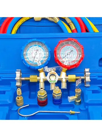 Профессиональный набор инструментов для обслуживания холодильного оборудования с двухметровым и многоцветным шлангом