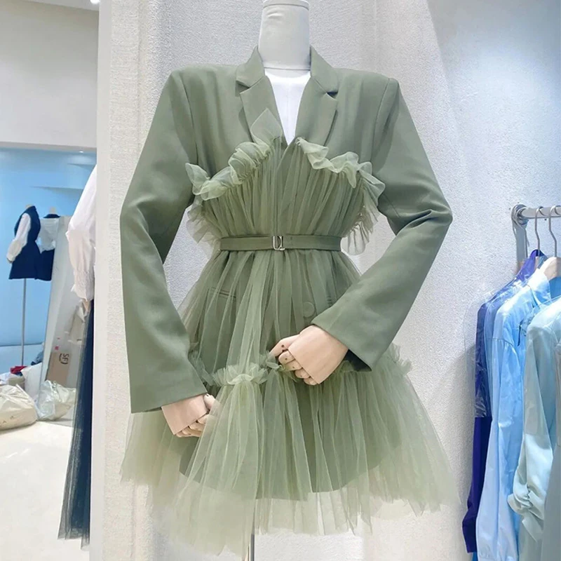 Princess Dress Long Sleeve Blazer Tulle Tunic Mini Skirt Fashion Girls Elegant Casual Dresses 2022 Sping Sweet Fairy Clothing