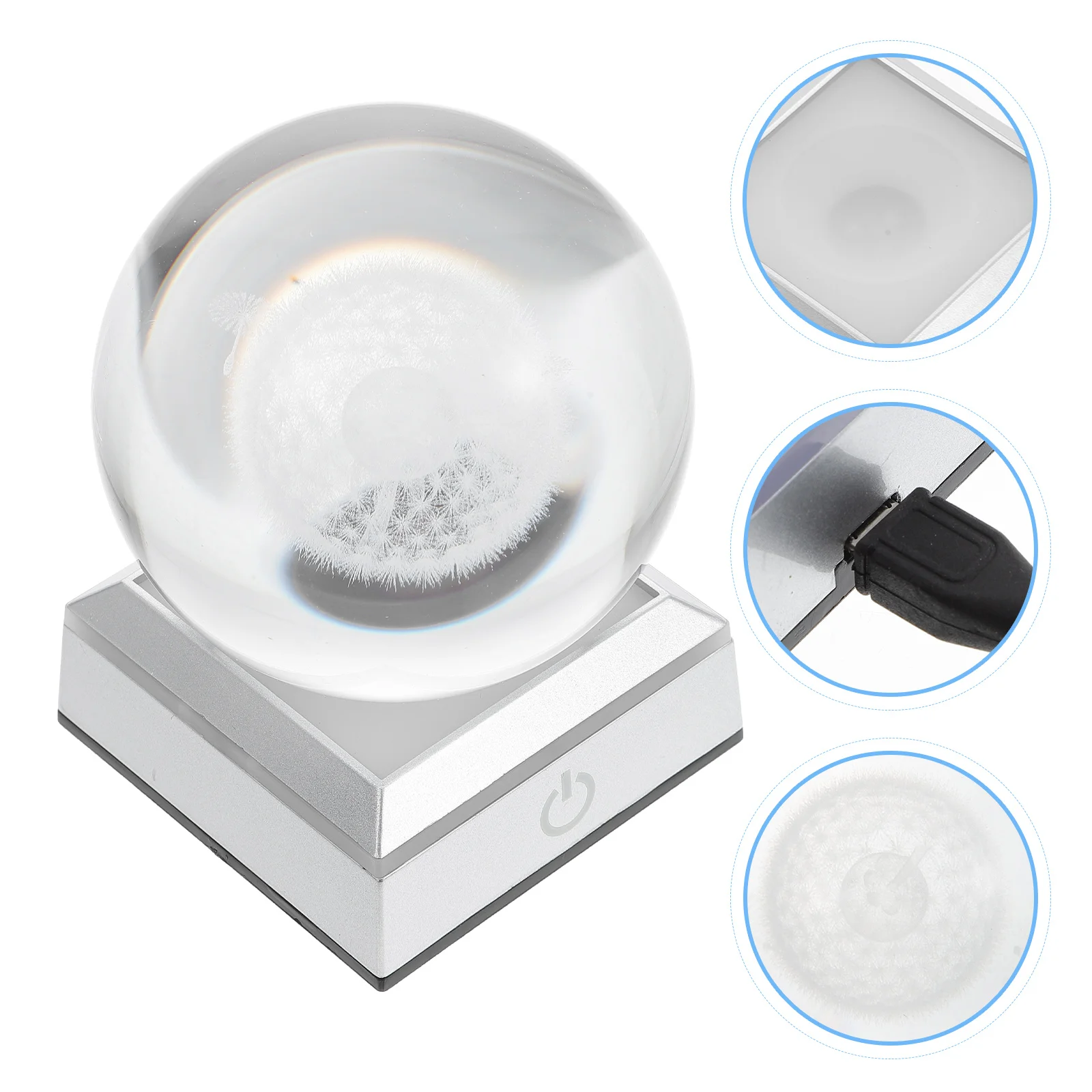 

1 Set LED Silver Base Dandelion Crystal Ornament Inner Carving Crystal Adorn