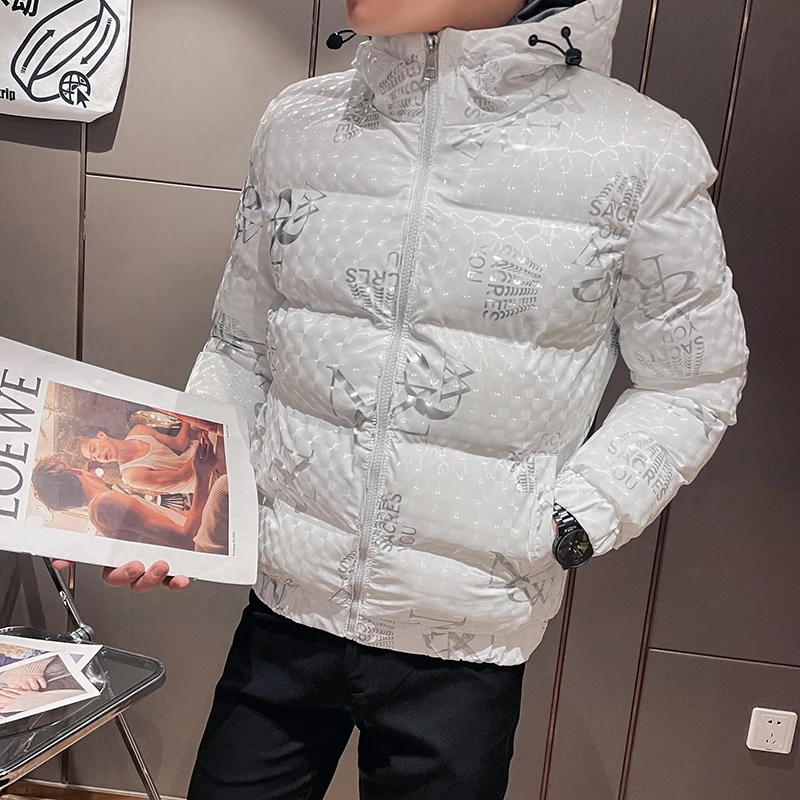 2022 Winter 3D Letter Hooded Puffer Parkas Men Thicken Warm Zipper Casual Jacket Fashion Streetwear Social Overcoat Men Clothing