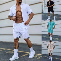 2022 mens fitness tracksuit 2 piece set summer jogging sport suit fashion short shirt shorts sets mens casual solid sportswear