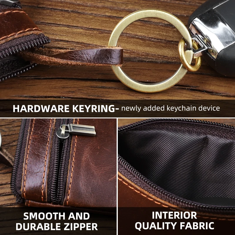 Mini Wallet Genuine Leather Double Zipper Coin Purse Multifunctional Small Coin Credit Card Key Ring Wallet Storage Pocket Women