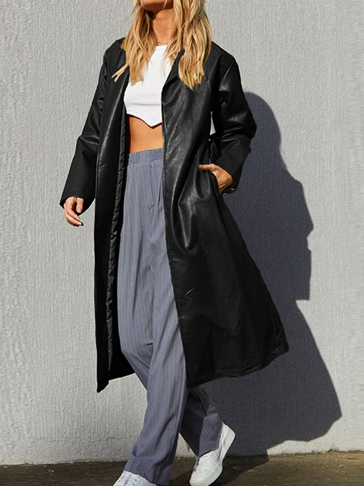 Тренчкот женский из искусственной кожи винтажная верхняя одежда - Цена: 3041.54