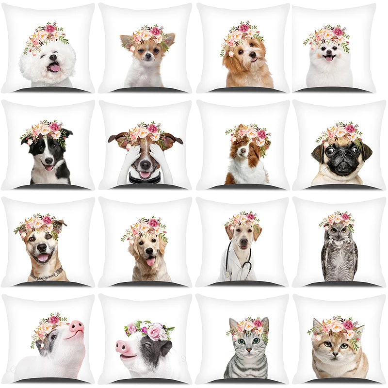 

Cute Animal Print Pillowcase Cat Dog Flower Cushion Cover Home Sofa Car Decoration Pillowcase