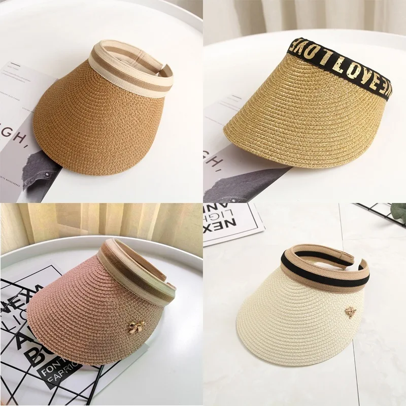 

Women Summer Hat Wide Large Brim Beach Cap Empty Top Sun Straw Headwear Chapeau Femme Outdoor Beach UV Protection Supplies