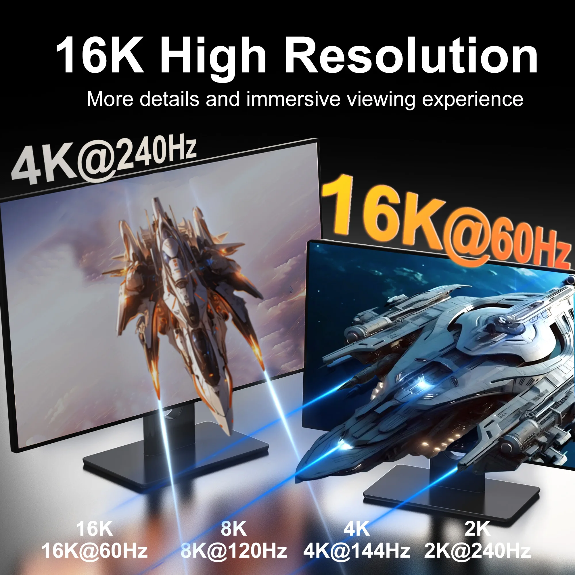 Фото Кабель 16K Type C — DisplayPort Переходник USB C «папа» — «мама» DP 80 Гбит/с (DSC) DP 2.1 для игрового монитора, ноутбука, ПК, ТВ №3